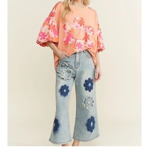 Floral Embellished Wide Leg Jeans